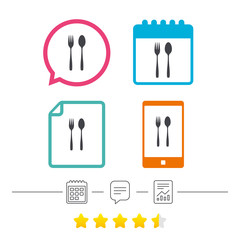 Eat sign icon. Dessert fork and teaspoon.