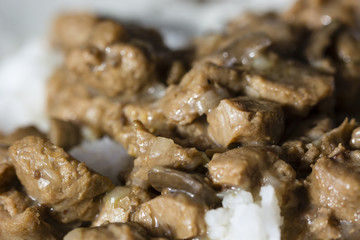 Soya-bean stew with rice in detail.