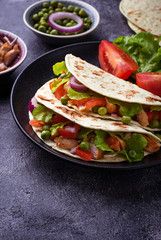 Mexican tacos with meat and vegetable