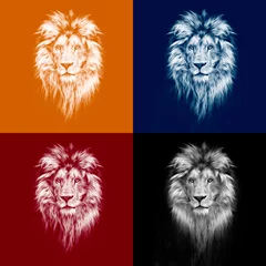 Foto op Plexiglas Portrait of a Beautiful lion, lion in the dark, oil paints, soft lines © Baranov