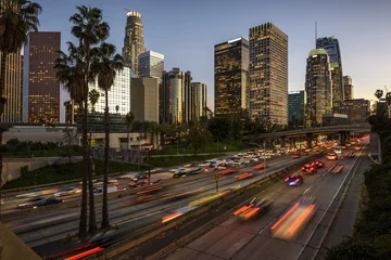 Gordijnen Traffic in downtown Los Angeles, California at sunset © chones