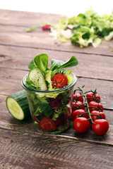 Mixed chef's salad in glass bowl