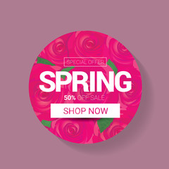Spring sale label with beautiful flowers