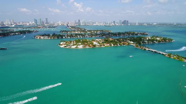 Aerial footage Venetian Islands Miami Beach