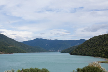 Fototapeta na wymiar Majestic mountain lake in Georgia.
