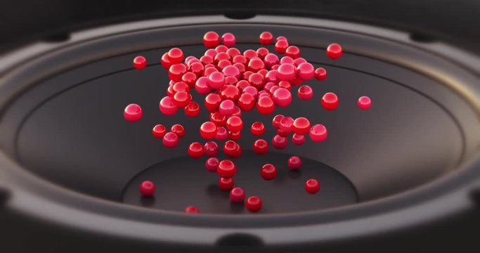 Jumping Shiny Balls On Moving Subwoofer - Slow Motion CG Animation