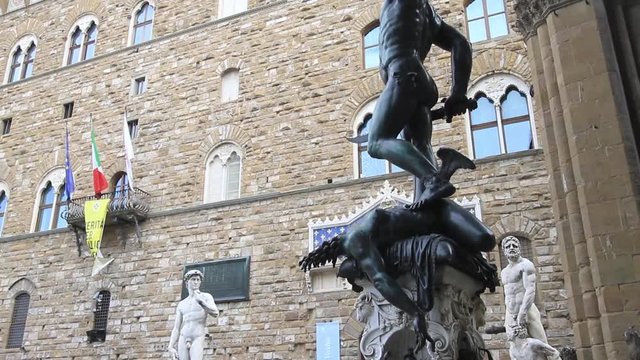 Outdoor arched gallery museum with Renaissance and Roman sculptures Loggia dei Lanzi,