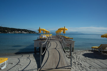 Sunbeds om the pier in France