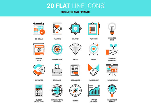 20 Line Art Business and Finance Icons