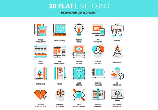 20 Line Art Design and Development Icons