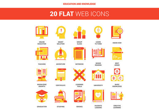 20 Red and Yellow Education and Learning Icons