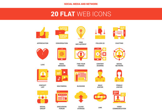 20 Red and Yellow Social Media and Network Icons