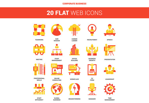 20 Red and Yellow Corporate Business Icons