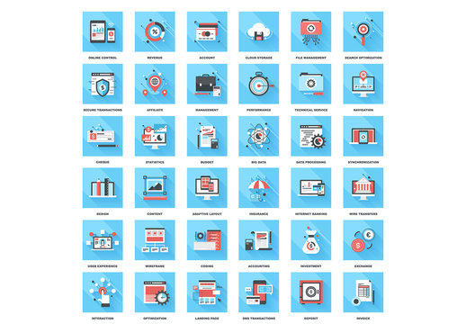 36 Square Blue and Red Online Development Icons