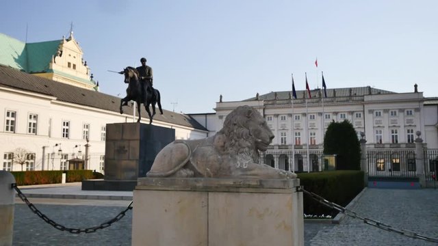 Palace of the President in Warsaw. Dynamic, smooth scene recorded with gimbal, March 2017