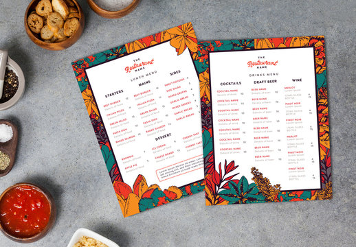 Two Menu Layouts with Floral Borders