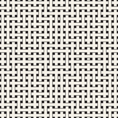 Weave Seamless Pattern. Braiding Background of Intersecting Stripes Lattice. Black and White Geometric Vector Illustration.