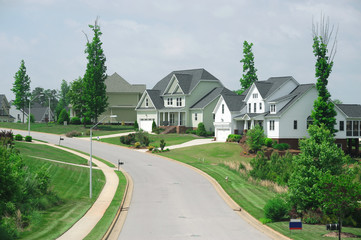 modern townhouses and exterior landscaping in community