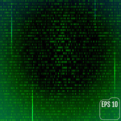 Stream of binary code on screen. Abstract vector background. Data and technology, decryption and encryption, computer matrix illustration