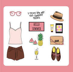 Summer outfit vector set.