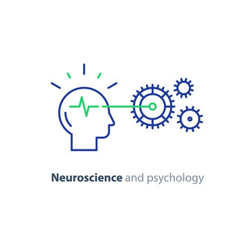 Human Head And Gear Wheel Mechanism, Brain Study, Artificial Intelligence Icon