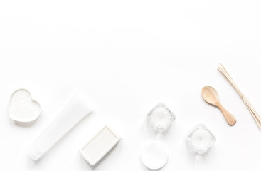 cosmetic set in body care concept on white background top view mock-up