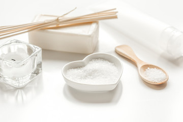 monochrome cosmetic set in SPA concept on white background