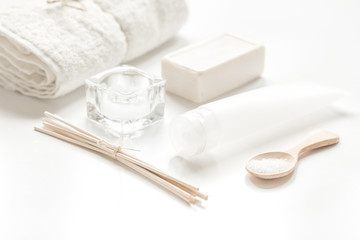 monochrome cosmetic set in SPA concept on white background