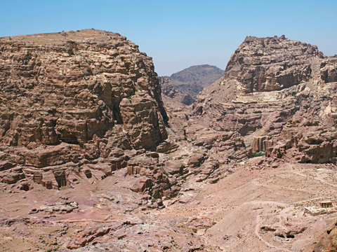 View on ancient city Petra from the high place of sacrifice.