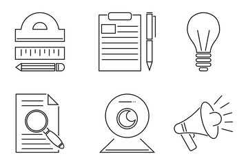 Vector illustration business webinar and online education outline internet trainings icons.