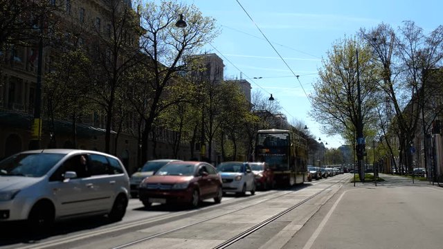 Stop and go traffic on the Ringstrasse, Vienna, Austria, 4K