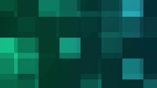 Teal textured mosaic tiles background motion. Continuously changing geometric pixel mosaic. 4K Ultra High Definition video animation loop.