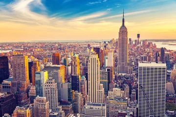 Crédence en verre imprimé New York Vue aérienne de New York City Manhattan au coucher du soleil