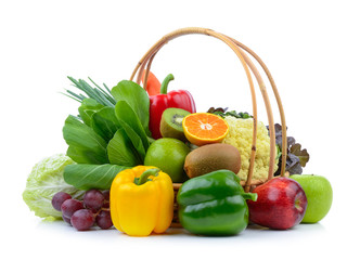 vegetables and fruits on white background