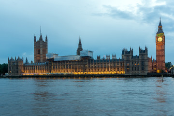 Fototapeta na wymiar LONDON, ENGLAND - JUNE 16 2016: Houses of Parliament with Big Ben from Westminster bridge, London, England, Great Britain