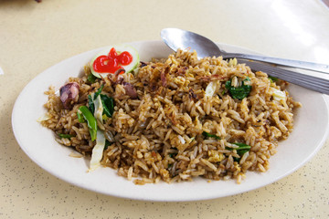 Nasi goreng with seafood in a restaurant in Kuala Lumpur