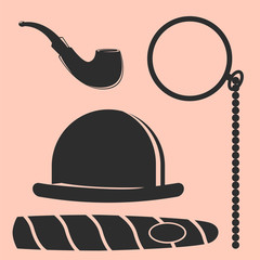 Vintage style design hipster gentleman vector illustration black silhouette design mustache element.