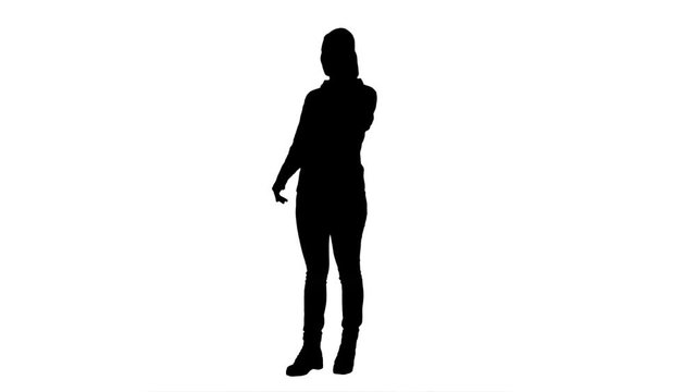 Silhouette Young woman in casual talking gossips via cellphone.