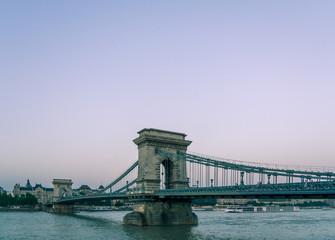 Fototapeta na wymiar Budapest's Chain Bridge at Sunset Desaturated