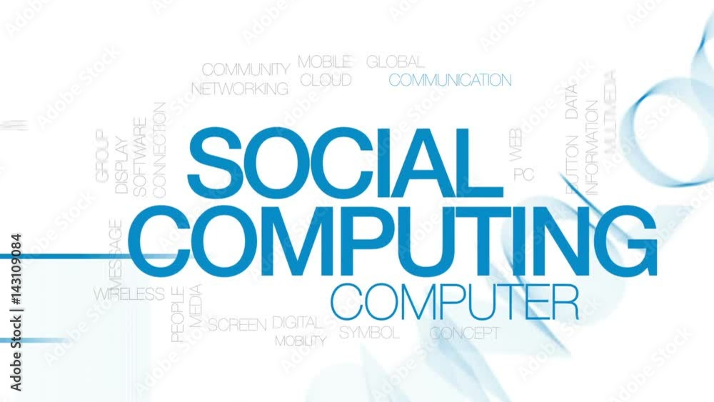 Poster social computing animated word cloud, text design animation. kinetic typography.