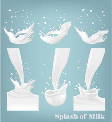 Fototapeta na wymiar Big Set Of Milk Splashes And Drops. Vector.
