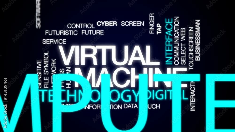 Aufkleber virtual machine animated word cloud, text design animation.
