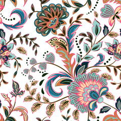 Fashion seamless texture with fantasy flowers. Vector hand drawing seamless pattern.