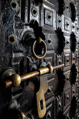 Ancient door of the temple in Murdeshwar, India