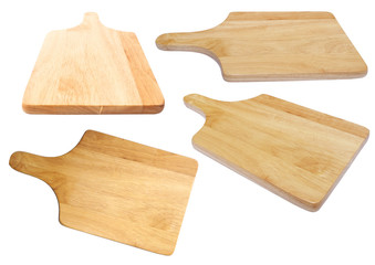 Set of wooden trays isolated on white background