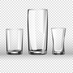 Glass glassware 3D realistic vector isolated icons on transparent background