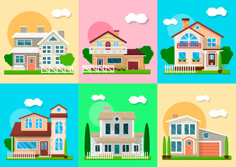Houses, mansions and villa cottages real estate vector objects