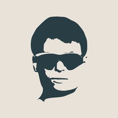 Man avatar front view. Isolated male face silhouette or icon . Vector illustration. Portrait with sunglasses