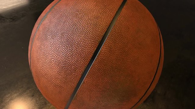 A CG animation showing a basketball going through a basket in slow motion
