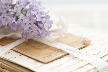 Background with flowers and old letters